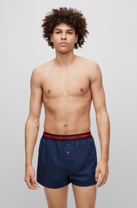 μπλε Hugo Boss δύο πακέτα βαμβακερό μποξεράκι με λογότυπο στη μέση
