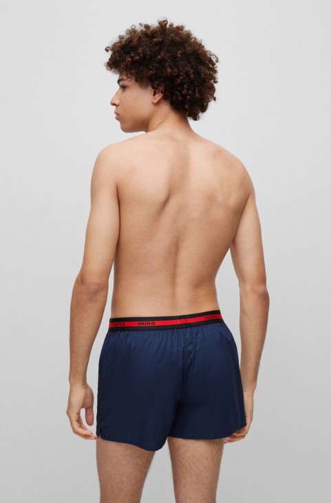 μπλε Hugo Boss δύο πακέτα βαμβακερό μποξεράκι με λογότυπο στη μέση
