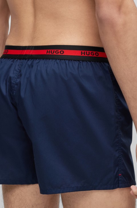μπλε Hugo Boss δύο πακέτα βαμβακερό μποξεράκι με λογότυπο στη μέση
