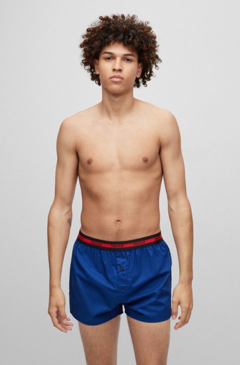 μπλε Hugo Boss δύο πακέτα βαμβακερό μποξεράκι με λογότυπο στη μέση
