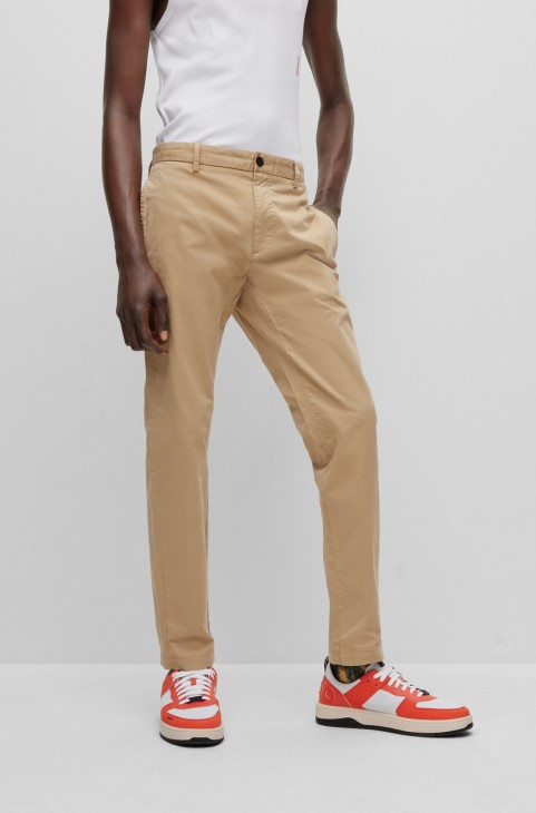 Slim-fit Chinos από ελαστικό βαμβακερό Gabardine Beige Hugo Boss