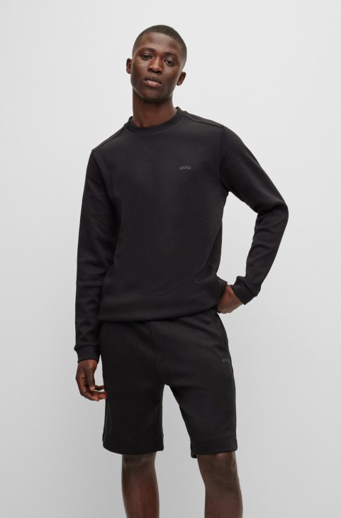 Φούτερ με λαιμόκοψη από βαμβακερό μανδύα με κυρτό λογότυπο Hugo Boss μαύρο