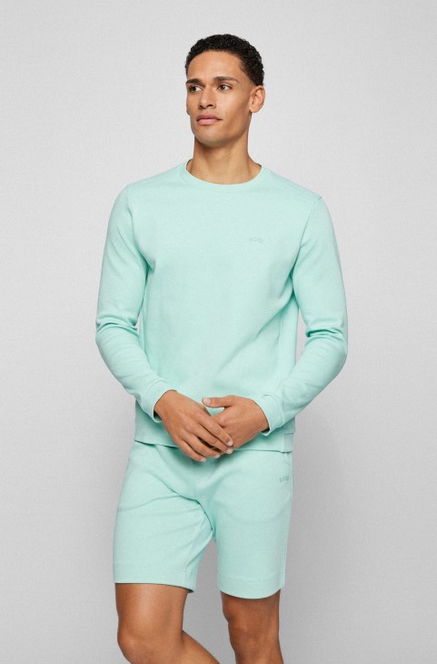 Φούτερ Hugo Boss ανοιχτό πράσινο με λαιμόκοψη από βαμβακερό ύφασμα με κυρτό λογότυπο