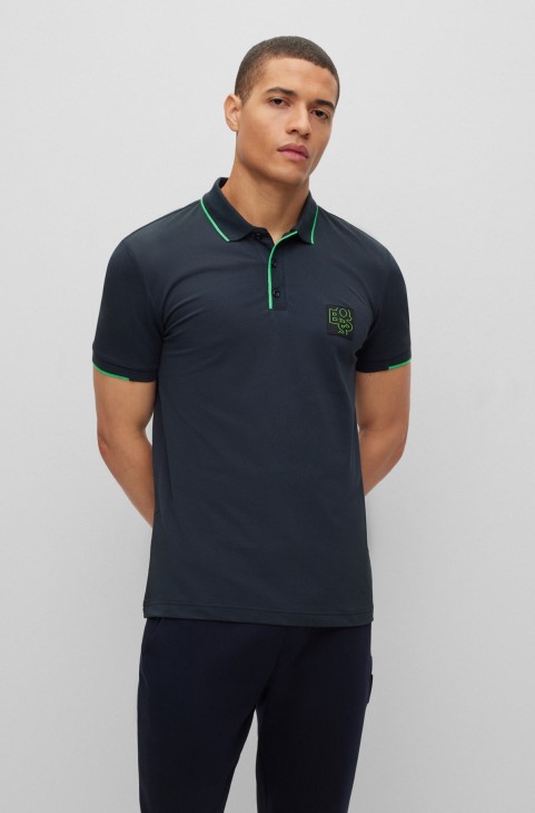 Πόλο μπλουζάκι πόλο από μείγμα βαμβακερού λεπτής εφαρμογής με κουνιστό λογότυπο σκούρο μπλε Hugo Boss