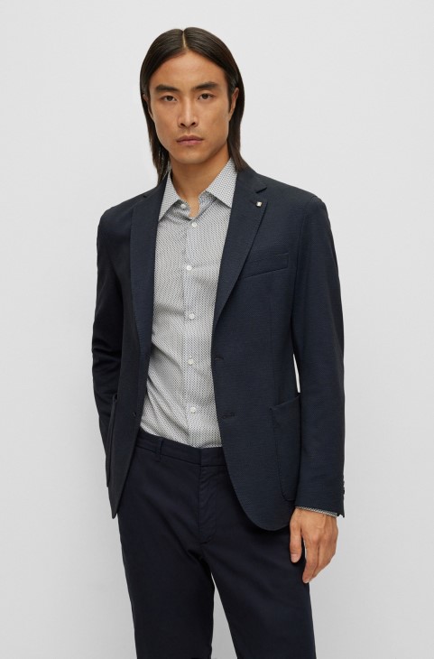 Slim-fit μπουφάν σε μελανζ Stret Jersey σκούρο μπλε Hugo Boss