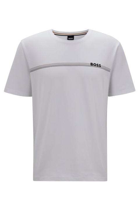 Πιτζάμα από βαμβακερή μπλούζα με ρίγες και λογότυπο Hugo Boss λευκό