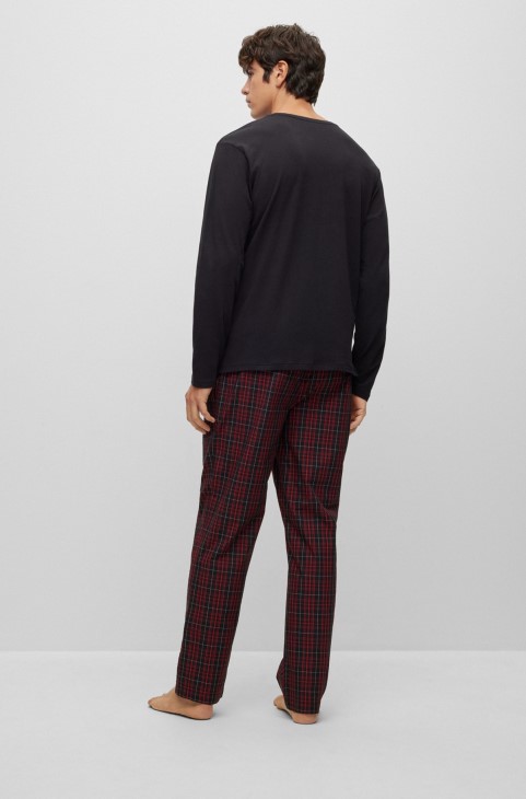 μαύρες πιτζάμες Hugo Boss κανονικής εφαρμογής με λογότυπα αντίθεσης
