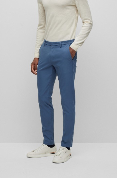 παντελόνι Slim-fit με μπροστινές πιέτες σε μείγμα βαμβακερού Blue Hugo Boss