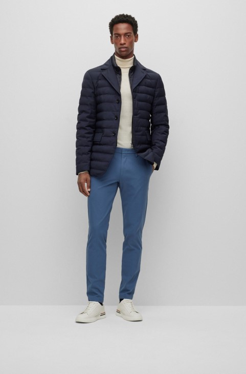 παντελόνι Slim-fit με μπροστινές πιέτες σε μείγμα βαμβακερού Blue Hugo Boss
