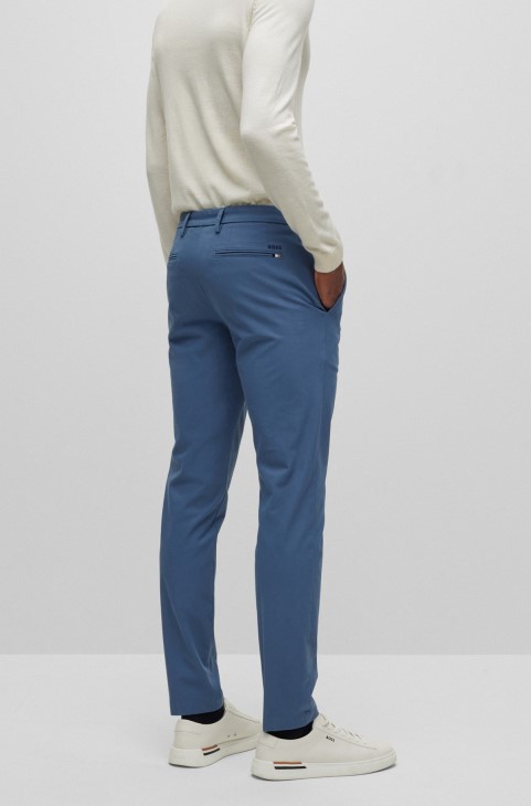 παντελόνι Slim-fit με μπροστινές πιέτες σε μείγμα βαμβακερού Blue Hugo Boss

