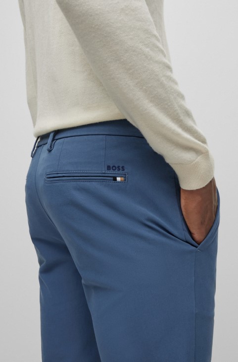 παντελόνι Slim-fit με μπροστινές πιέτες σε μείγμα βαμβακερού Blue Hugo Boss
