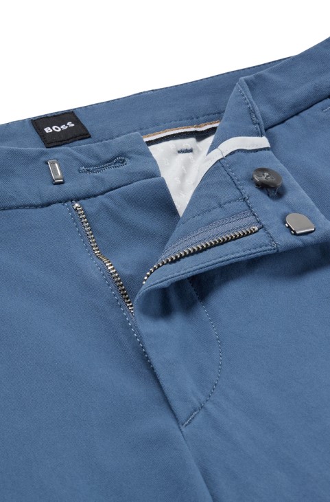 παντελόνι Slim-fit με μπροστινές πιέτες σε μείγμα βαμβακερού Blue Hugo Boss
