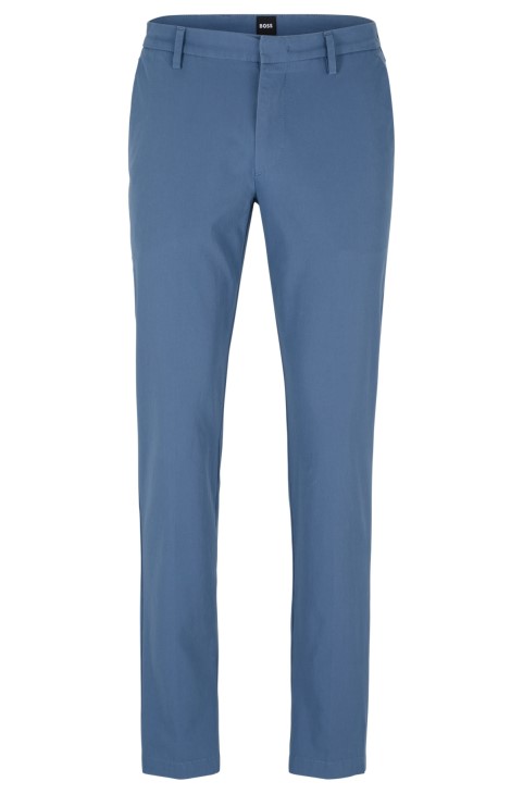 παντελόνι Slim-fit με μπροστινές πιέτες σε μείγμα βαμβακερού Blue Hugo Boss
