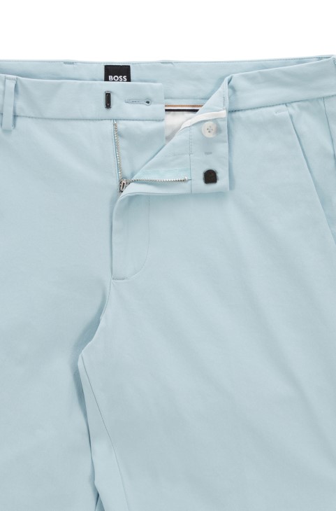 σιέλ παντελόνι σε λεπτή εφαρμογή με μπροστινές πιέτες σε μείγμα βαμβακερού Hugo Boss
