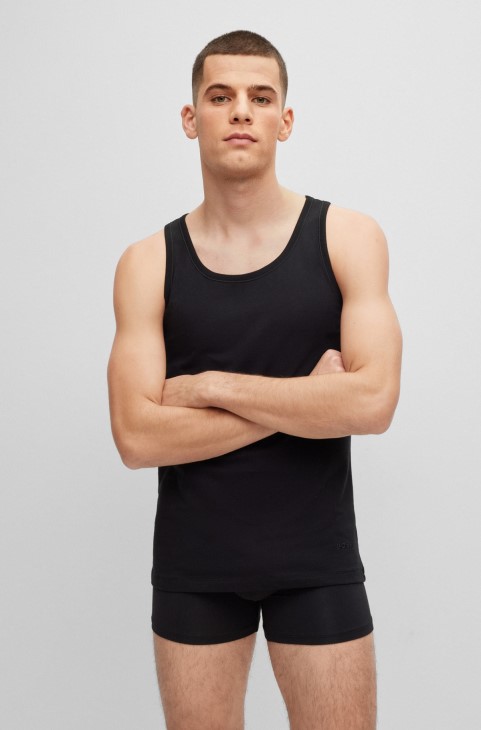 τριών συσκευασιών βαμβακερά γιλέκα εσωρούχων με κεντημένα λογότυπα Hugo Boss λευκό
