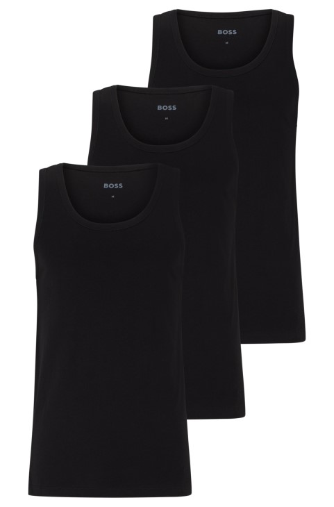 Hugo Boss μαύρο τρίπακο βαμβακερά γιλέκα εσωρούχων με κεντημένα λογότυπα