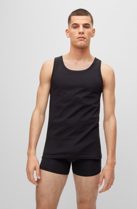 Hugo Boss μαύρο τρίπακο βαμβακερά γιλέκα εσωρούχων με κεντημένα λογότυπα
