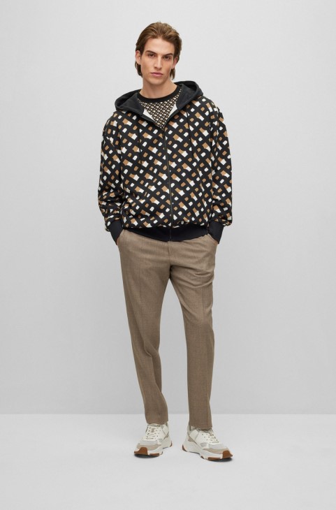 Φούτερ με φερμουάρ από βαμβακερό μοτίβο Hugo Boss με εμπριμέ μονογράμματα
