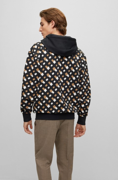 Φούτερ με φερμουάρ από βαμβακερό μοτίβο Hugo Boss με εμπριμέ μονογράμματα
