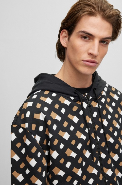 Φούτερ με φερμουάρ από βαμβακερό μοτίβο Hugo Boss με εμπριμέ μονογράμματα
