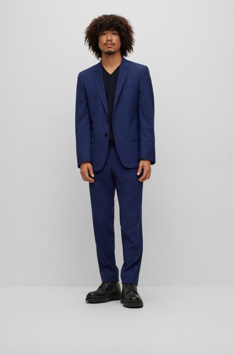 Hugo Boss σκούρο μπλε κοστούμι με λεπτή εφαρμογή από ύφασμα με στιβαρό ύφασμα