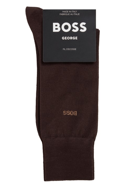Κάλτσες με λογότυπο σκούρο καφέ κανονικού μήκους από μερσερισμένο αιγυπτιακό βαμβάκι Hugo Boss
