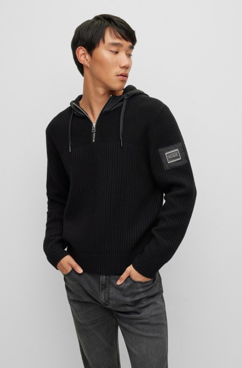 υβριδικό φούτερ με φερμουάρ με λογότυπο με μεταλλικό πλαίσιο μαύρο Hugo Boss