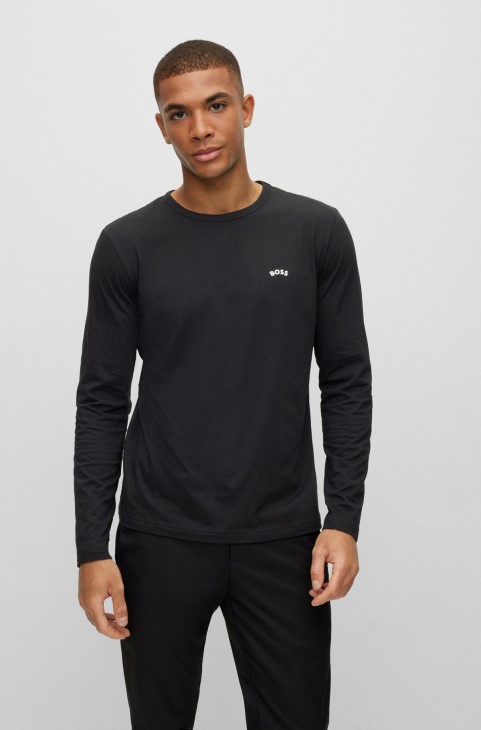 T-shirt από οργανικό βαμβάκι με κυρτό λογότυπο Hugo Boss μαύρο