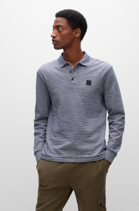 Βαμβακερό-πικέ μπλουζάκι πόλο με λογότυπο σιλικόνης σκούρο μπλε Hugo Boss