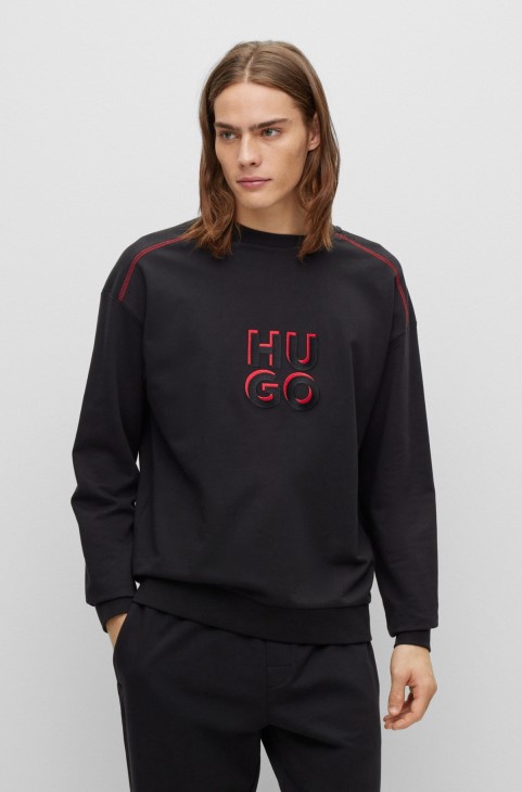 Φούτερ σαλονιού από βαμβάκι με στοιβαγμένο λογότυπο μαύρο Hugo Boss