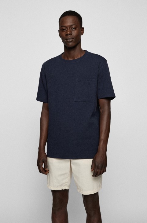 Τ-shirt Hugo Boss χαλαρής εφαρμογής με δομή βάφλας σκούρο μπλε