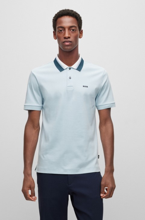 Πόλο μπλουζάκι Hugo Boss με κανονική εφαρμογή με γαλάζιο γιακά