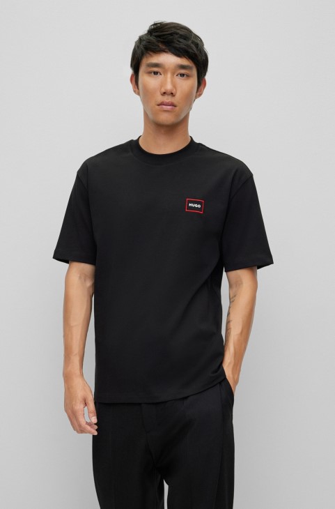 T-shirt με χαλαρή εφαρμογή από οργανικό βαμβάκι με λογότυπο Hugo Boss μαύρο