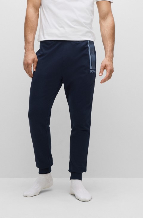 Παντελόνι από βαμβακερή φόρμα Hugo Boss με λογότυπο και ρίγες σκούρο μπλε