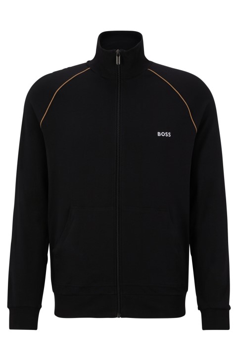 Μαύρο μπουφάν σαλονιού Hugo Boss με φερμουάρ από ελαστικό βαμβάκι με λογότυπο