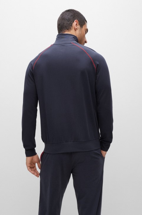 Μπουφάν με φερμουάρ από βαμβακερό ύφασμα με λογότυπο σκούρο μπλε Hugo Boss
