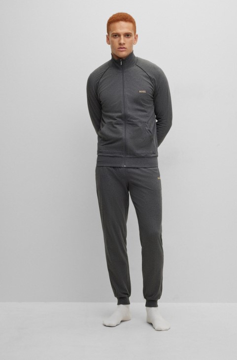 Σκούρο γκρι μπουφάν Hugo Boss με φερμουάρ από βαμβακερό ύφασμα με λογότυπο
