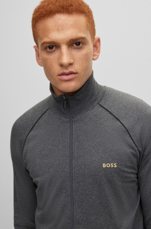 Σκούρο γκρι μπουφάν Hugo Boss με φερμουάρ από βαμβακερό ύφασμα με λογότυπο
