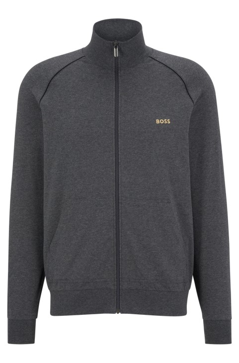 Σκούρο γκρι μπουφάν Hugo Boss με φερμουάρ από βαμβακερό ύφασμα με λογότυπο
