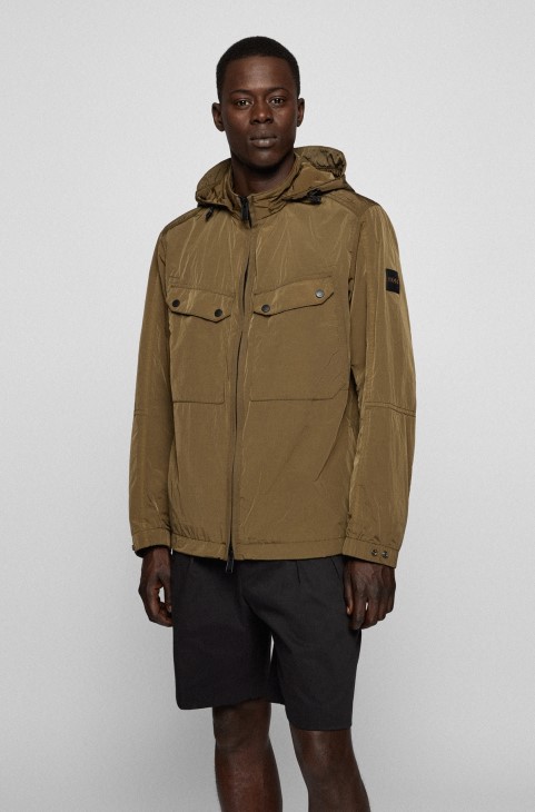 Σκούρο πράσινο σακάκι κανονικής εφαρμογής με αποσπώμενη κουκούλα και δύο τσέπες Hugo Boss