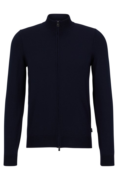 Ζακέτα κανονικής εφαρμογής από παρθένο μαλλί με υπογραφή ρίγες Hugo Boss σκούρο μπλε
