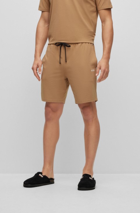 μπεζ ελαστικό βαμβακερό σορτς με κεντημένο λογότυπο Hugo Boss