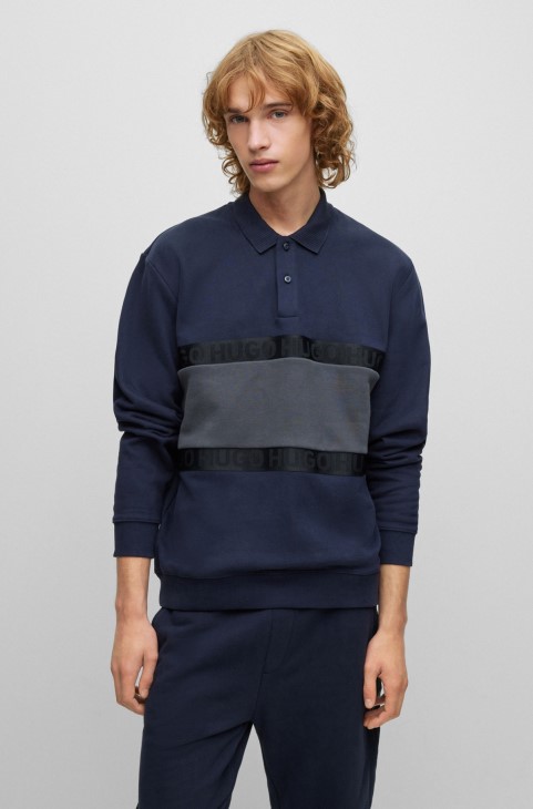 φούτερ πόλο Hugo Boss σκούρο μπλε ροδακινί βαμβακερό με ταινία λογότυπου