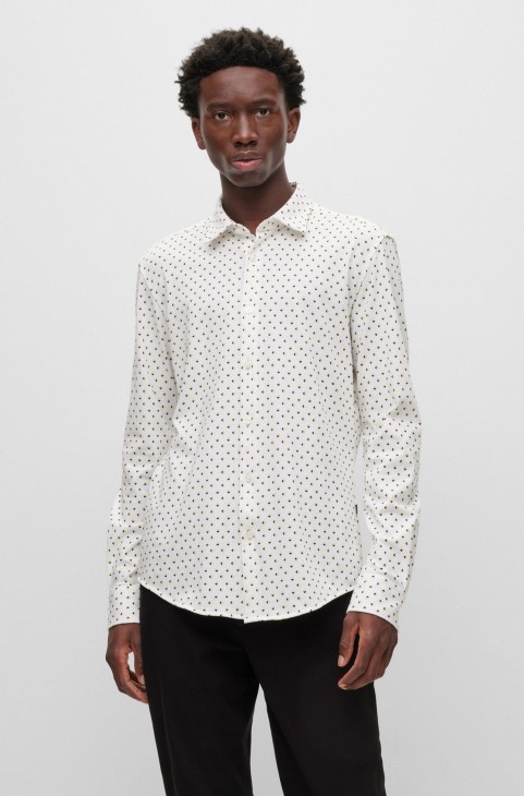 Πουκάμισο Hugo Boss Slim-fit σε εμπριμέ βαμβακερό ζέρσεϊ λευκό