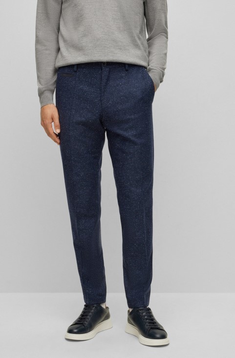 Σκούρο μπλε παντελόνι μικρο-μοτίβου σε μάλλινο μείγμα με μεταξωτό Hugo Boss
