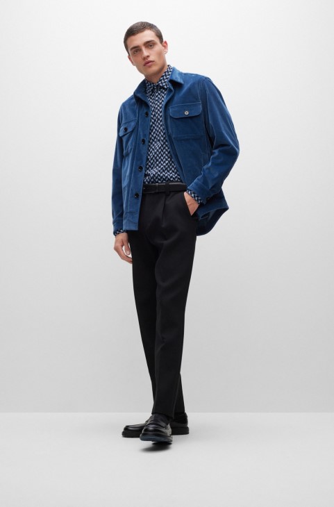 Slim-fit πουκάμισο σε γεωμετρικό Print Performance-stretch Jersey Hugo Boss γαλάζιο
