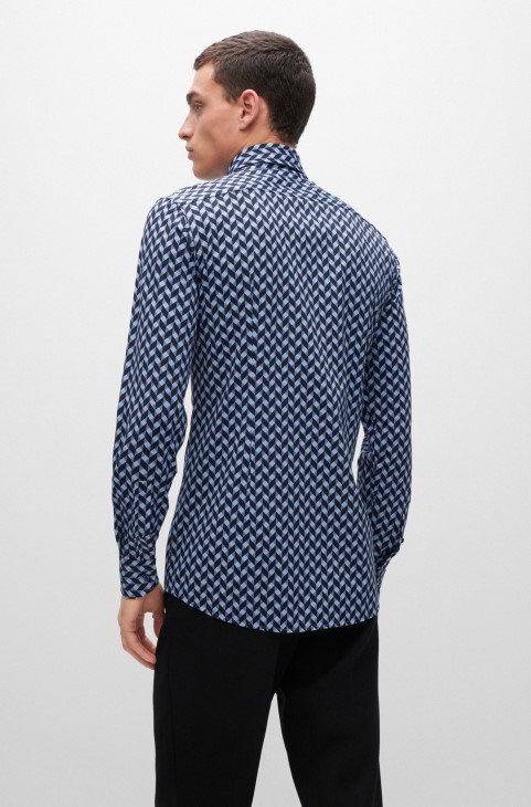 Slim-fit πουκάμισο σε γεωμετρικό Print Performance-stretch Jersey Hugo Boss γαλάζιο
