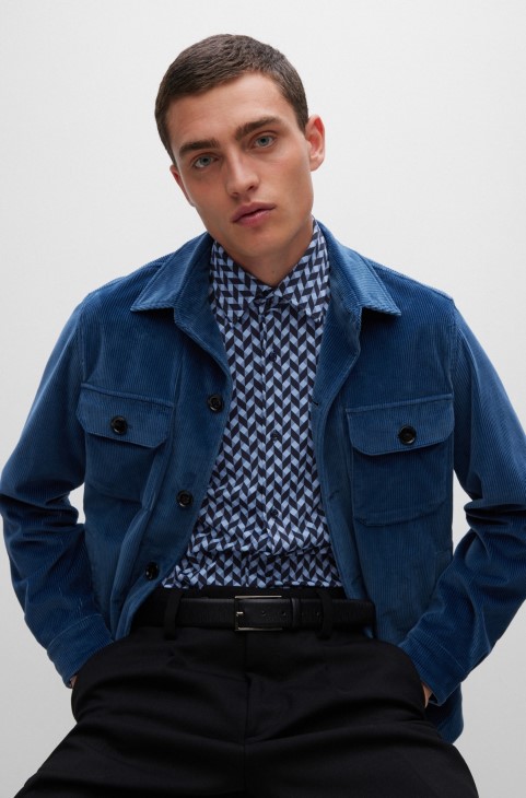 Slim-fit πουκάμισο σε γεωμετρικό Print Performance-stretch Jersey Hugo Boss γαλάζιο
