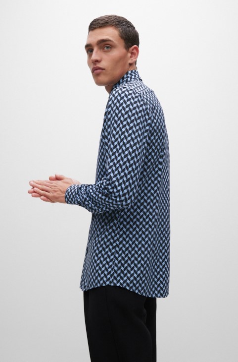Slim-fit πουκάμισο σε γεωμετρικό Print Performance-stretch Jersey Hugo Boss γαλάζιο
