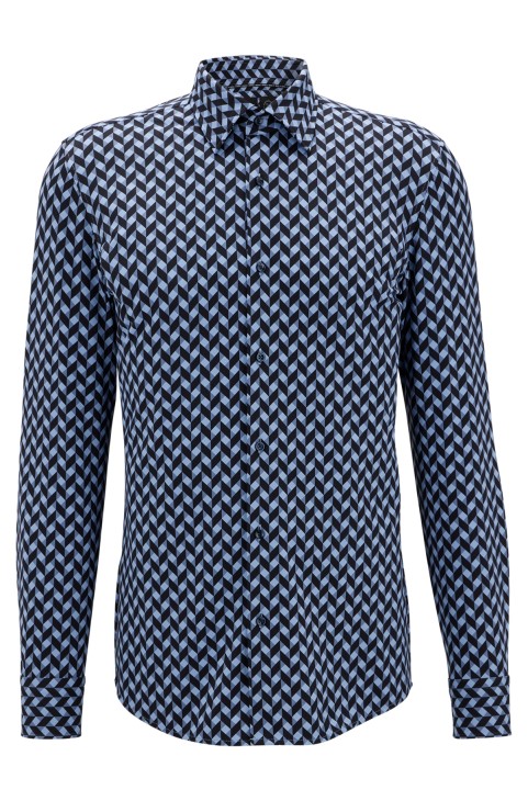 Slim-fit πουκάμισο σε γεωμετρικό Print Performance-stretch Jersey Hugo Boss γαλάζιο
